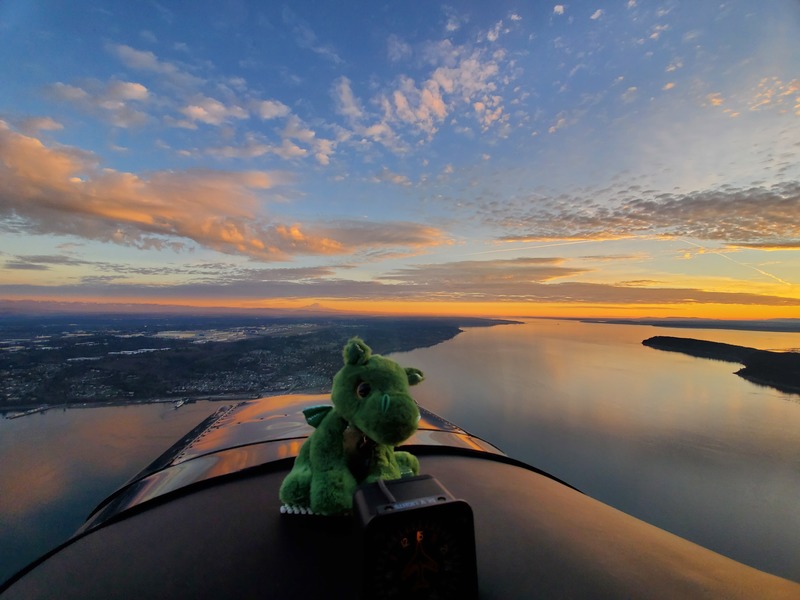 Photo showing Norbert in front
of a luscious sky, with Paine Field in the background, about 5 miles
away